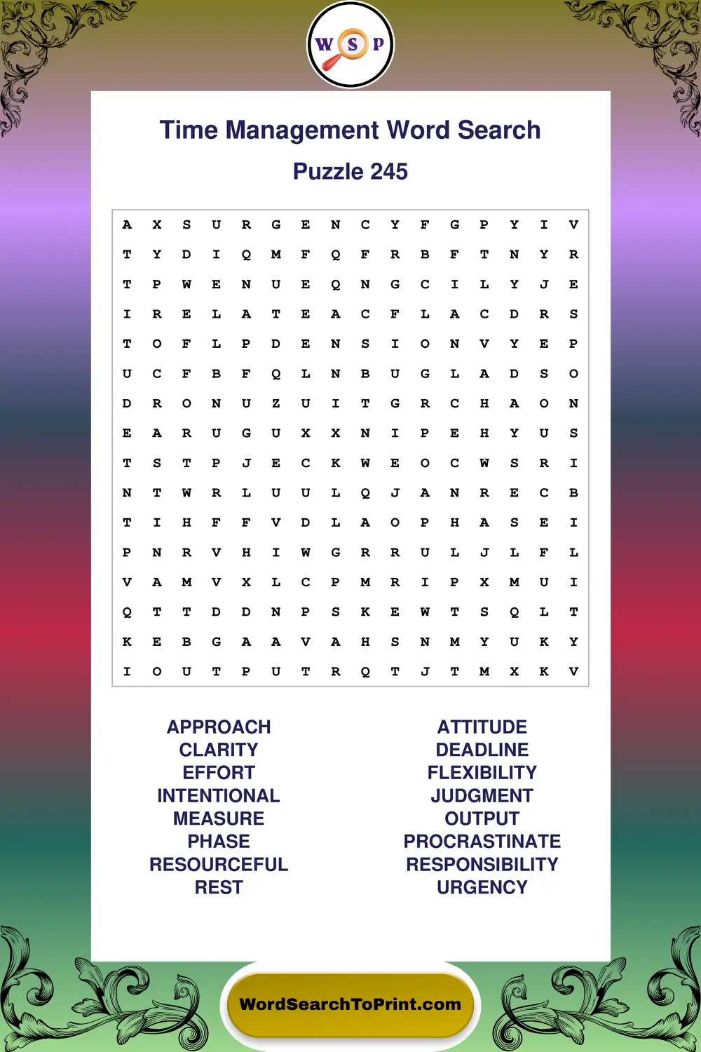 Time Management Word Search Puzzle 245