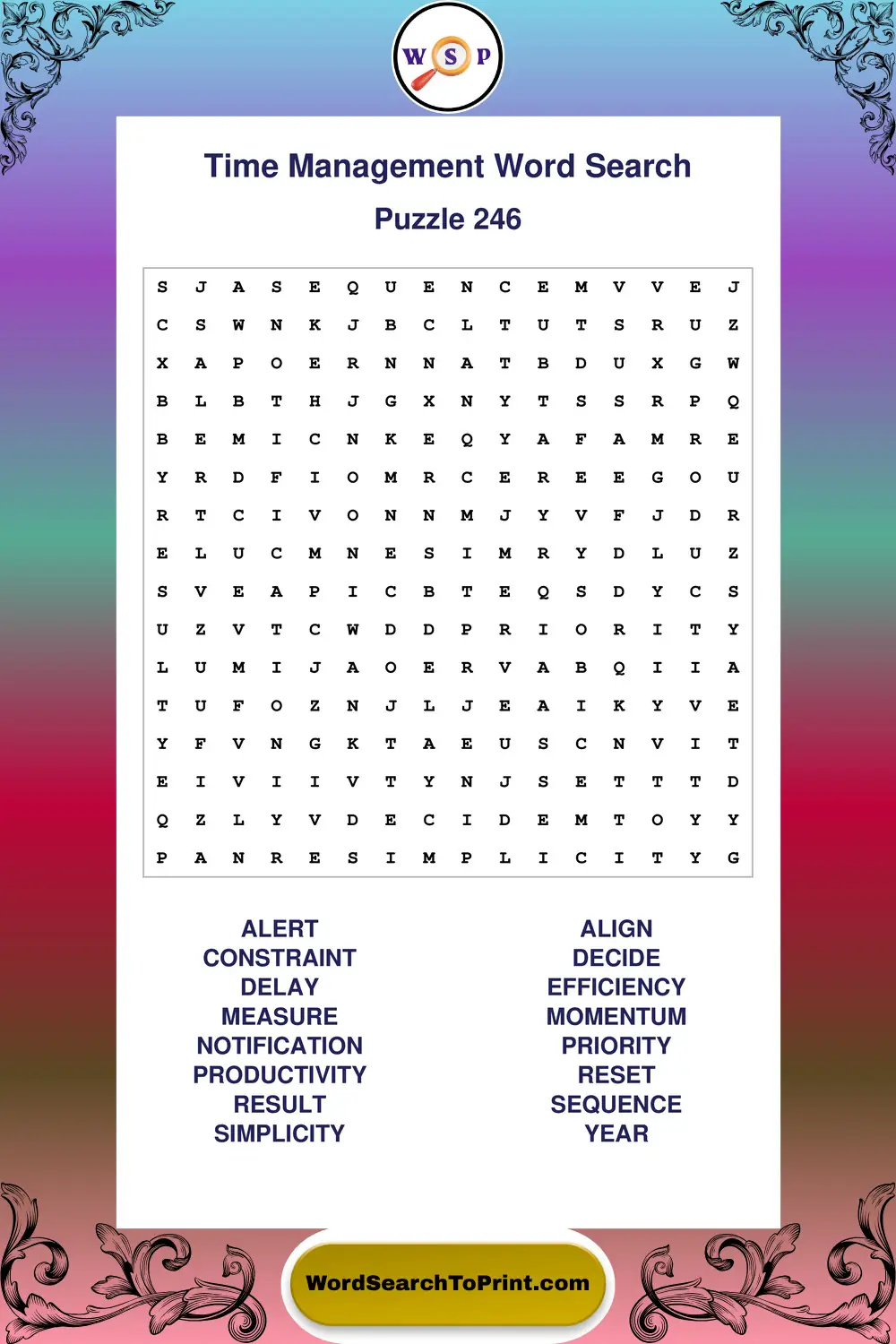 Time Management Word Search Puzzle 246