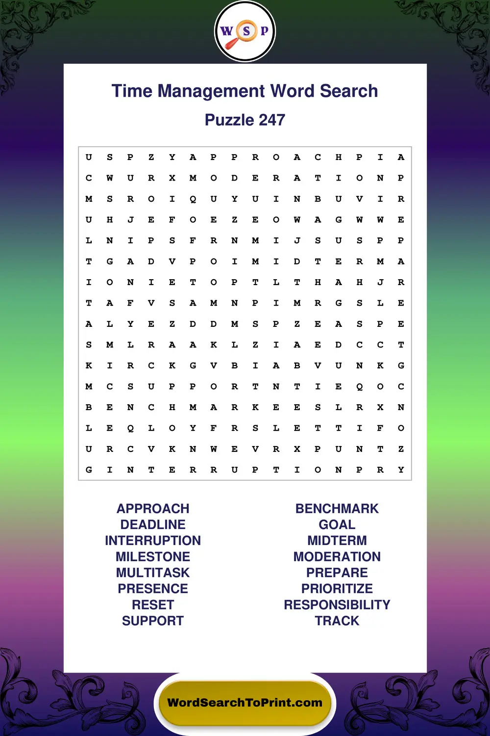 Time Management Word Search Puzzle 247