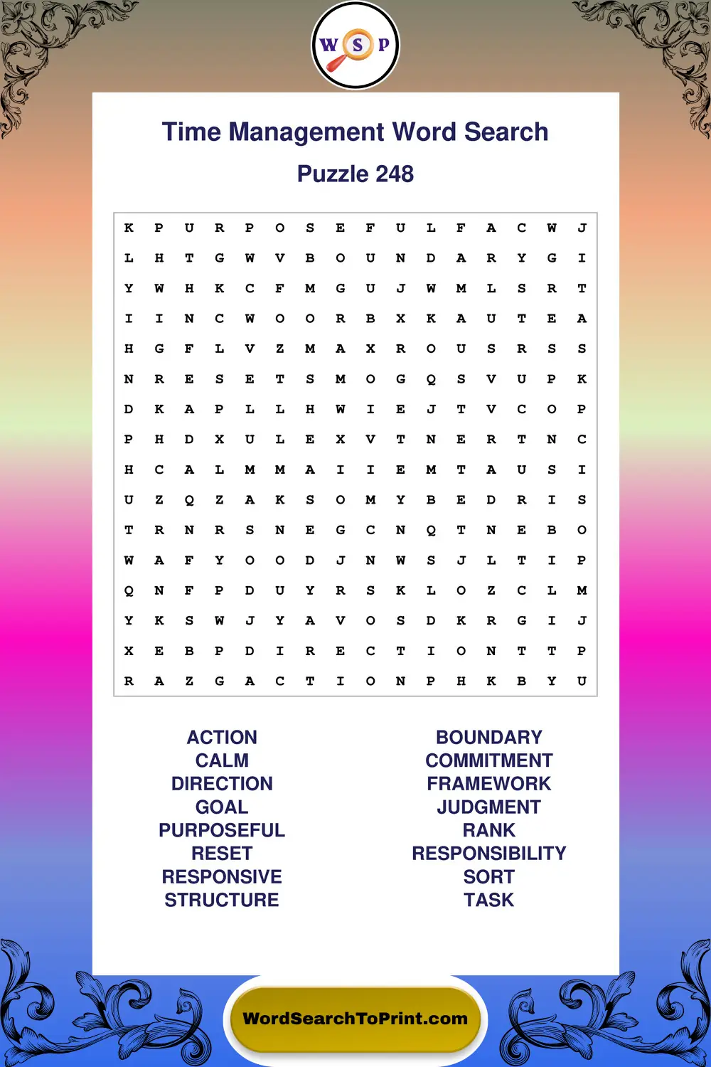 Time Management Word Search Puzzle 248