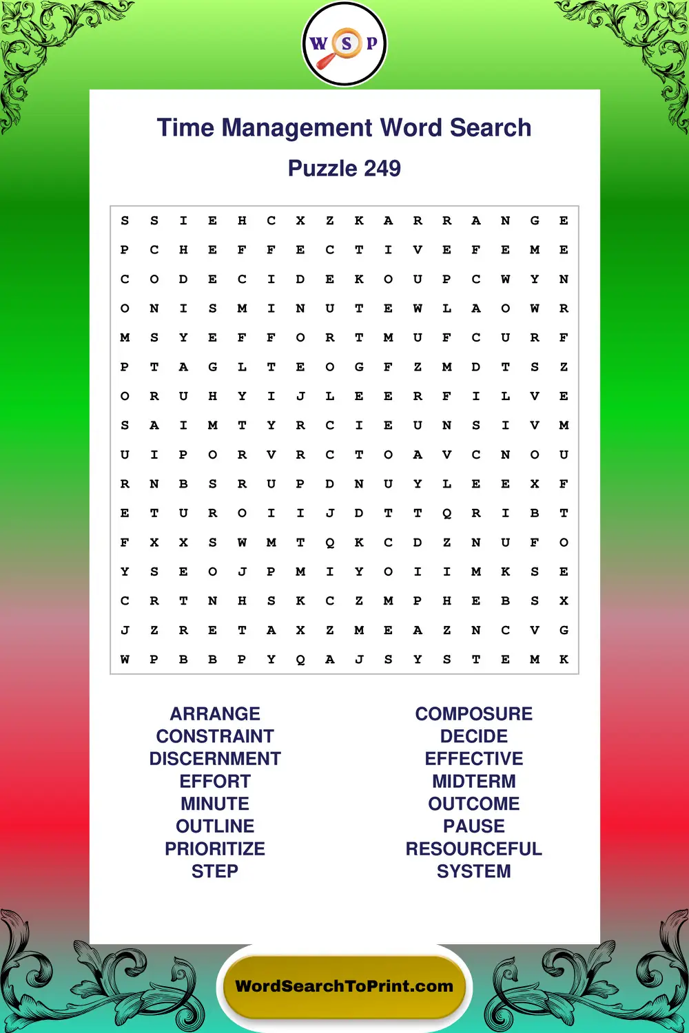 Time Management Word Search Puzzle 249