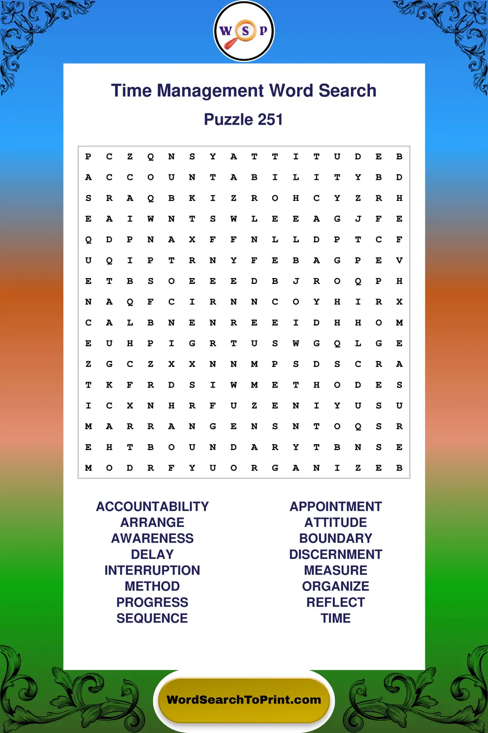 Time Management Word Search Puzzle 251