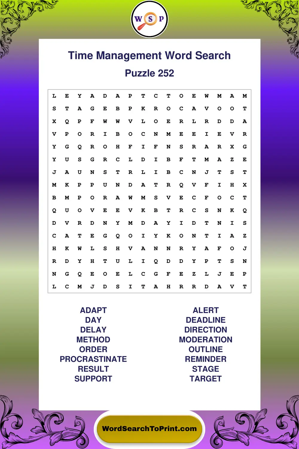 Time Management Word Search Puzzle 252