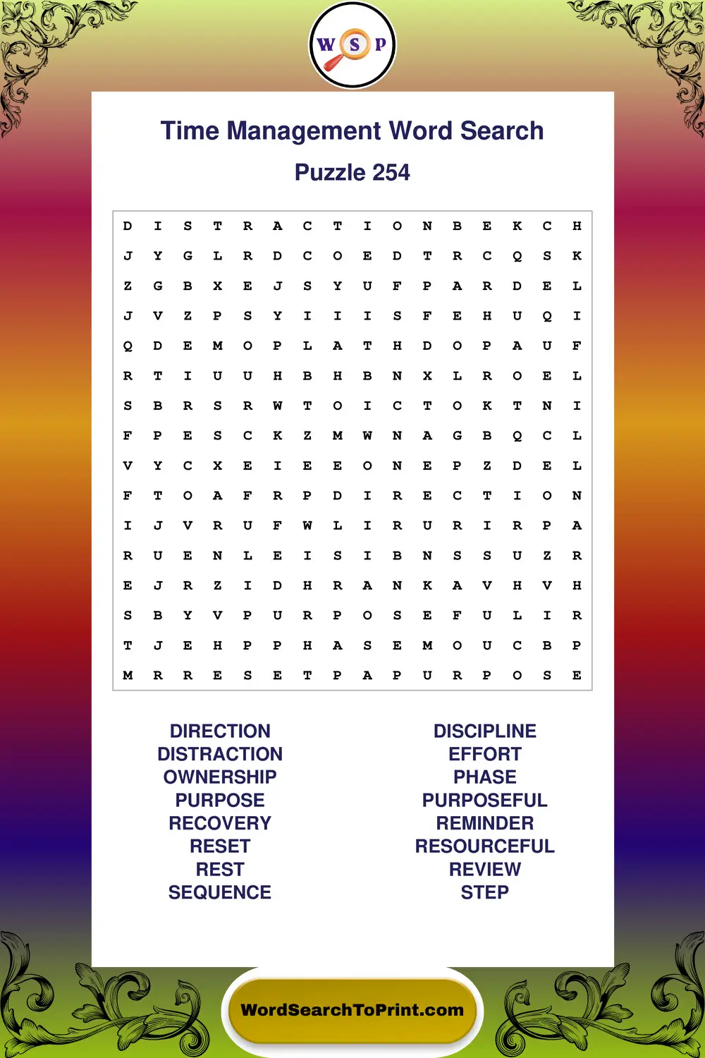 Time Management Word Search Puzzle 254