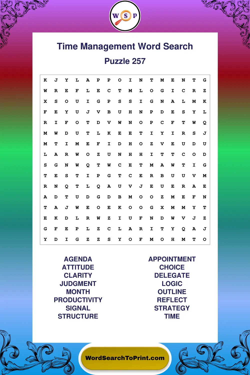 Time Management Word Search Puzzle 257