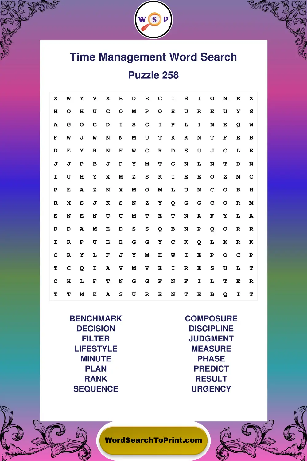 Time Management Word Search Puzzle 258