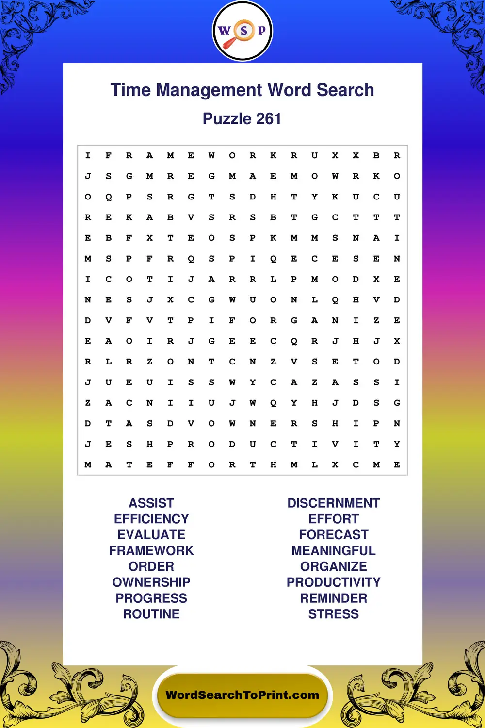 Time Management Word Search Puzzle 261