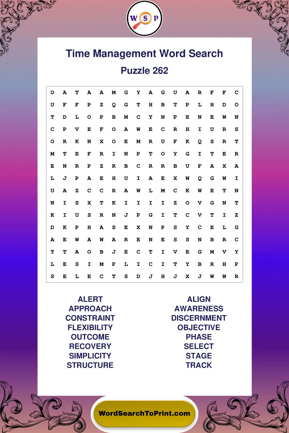 Time Management Word Search Puzzle 262