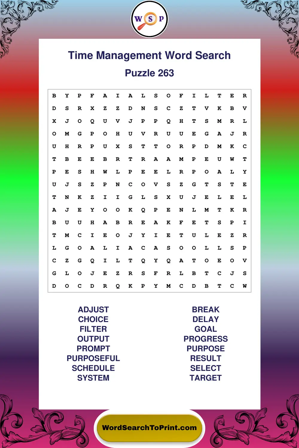 Time Management Word Search Puzzle 263