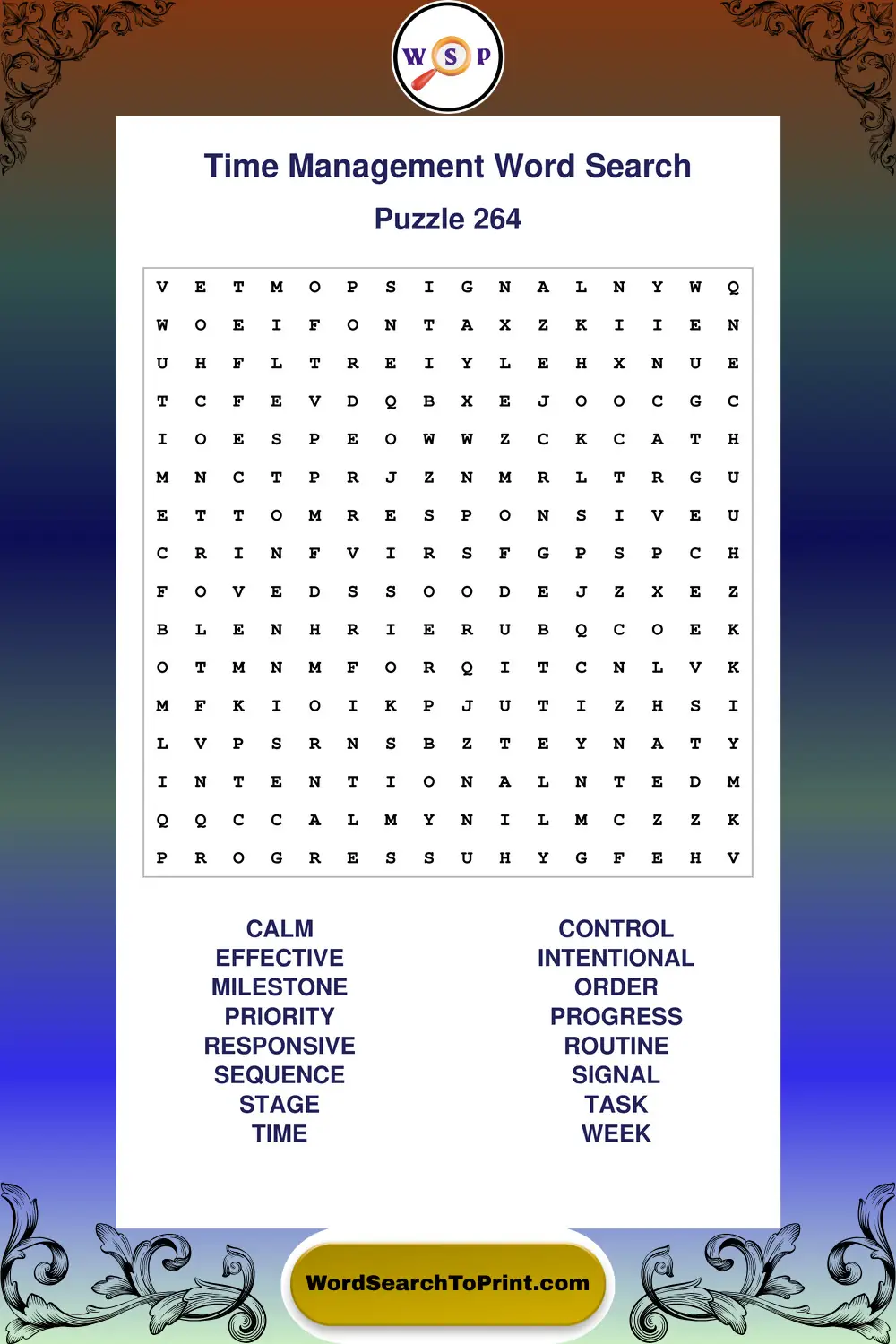 Time Management Word Search Puzzle 264