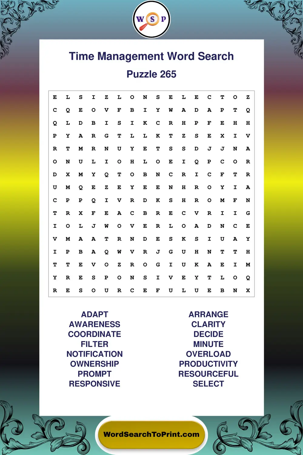 Time Management Word Search Puzzle 265