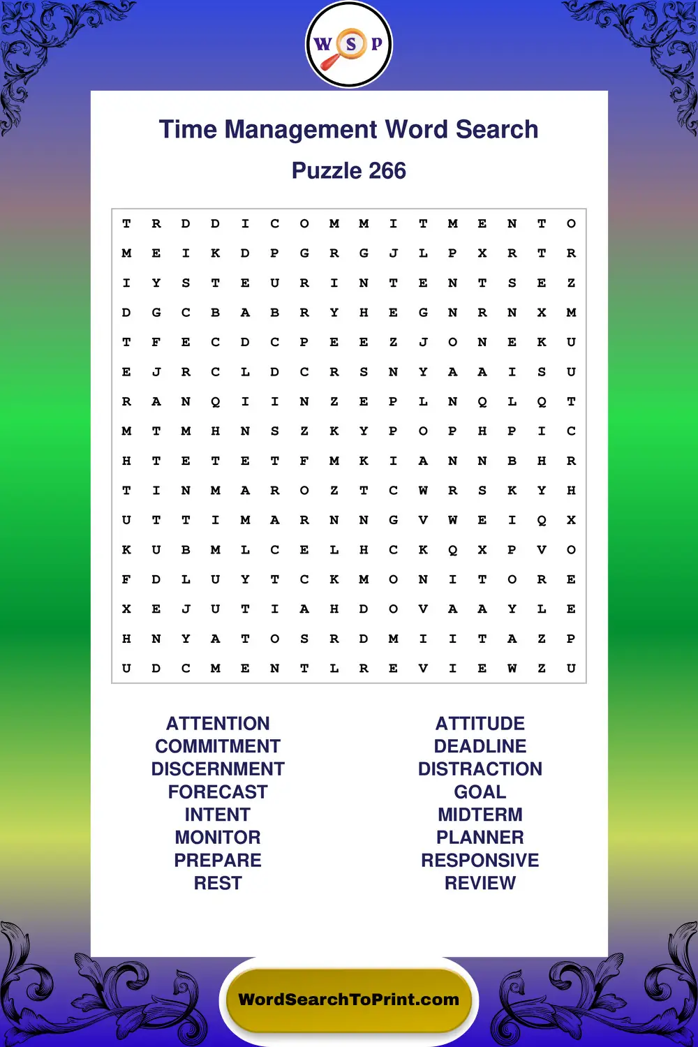 Time Management Word Search Puzzle 266