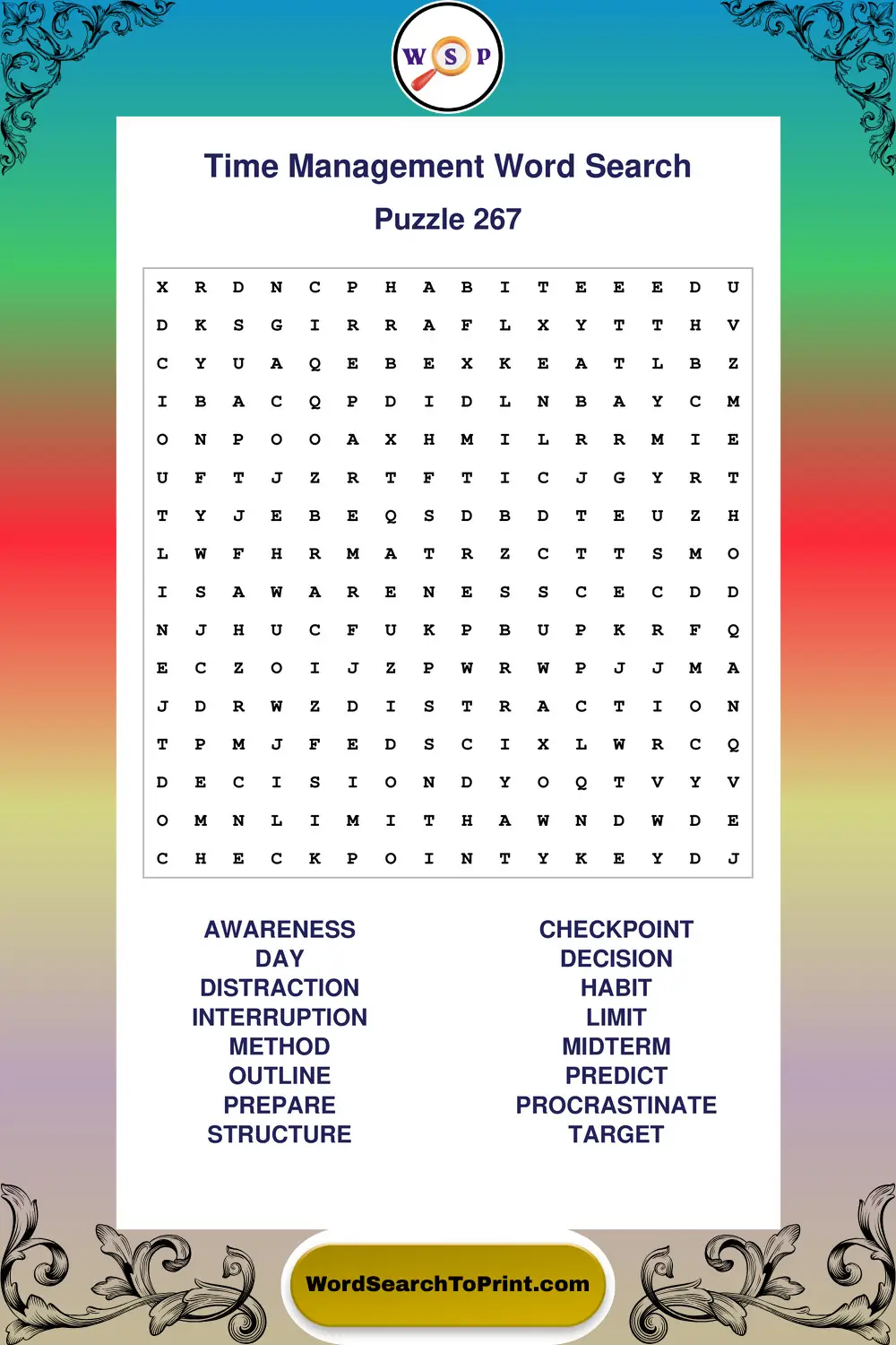 Time Management Word Search Puzzle 267
