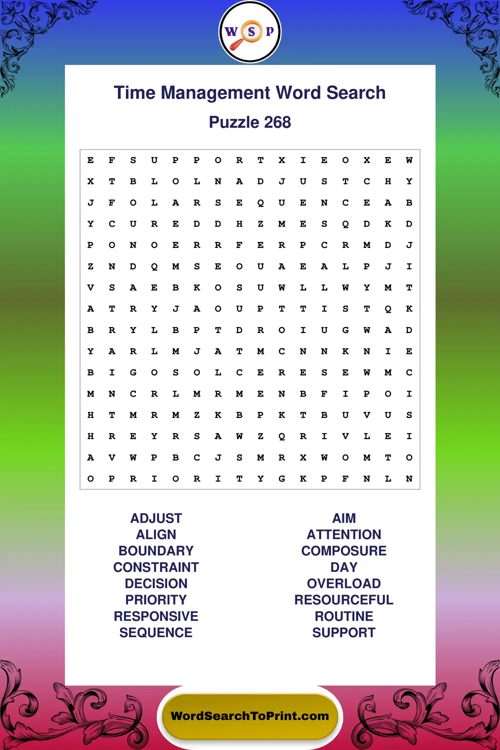Time Management Word Search Puzzle 268