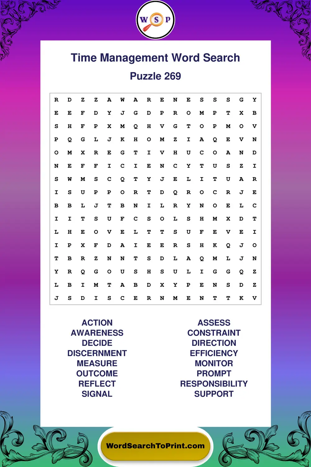 Time Management Word Search Puzzle 269