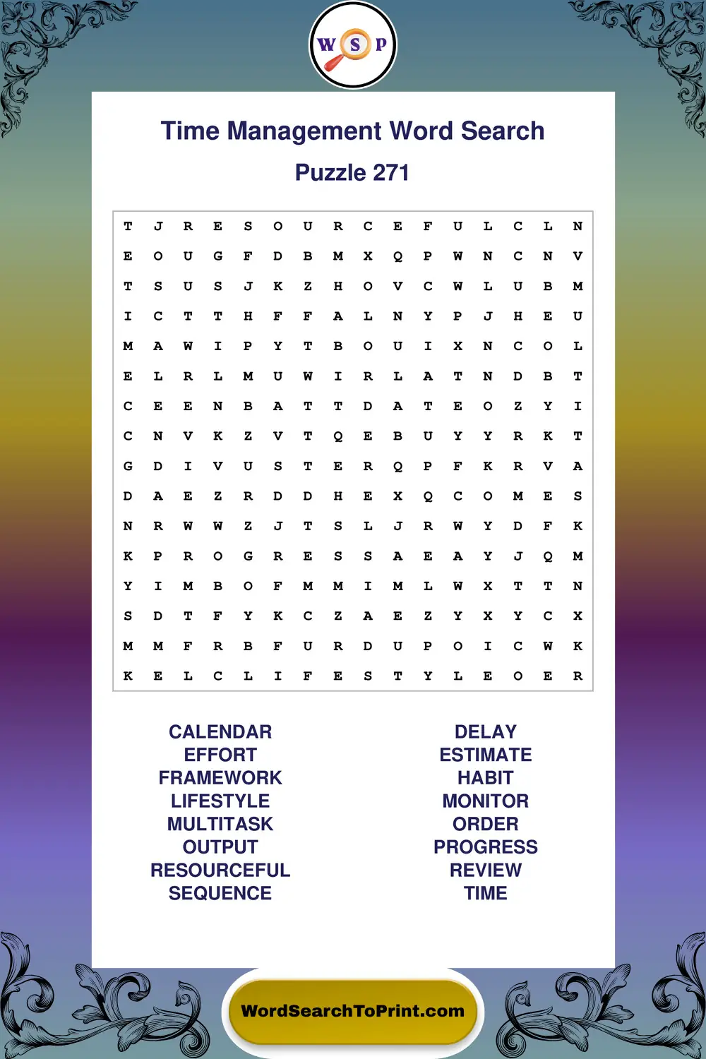 Time Management Word Search Puzzle 271