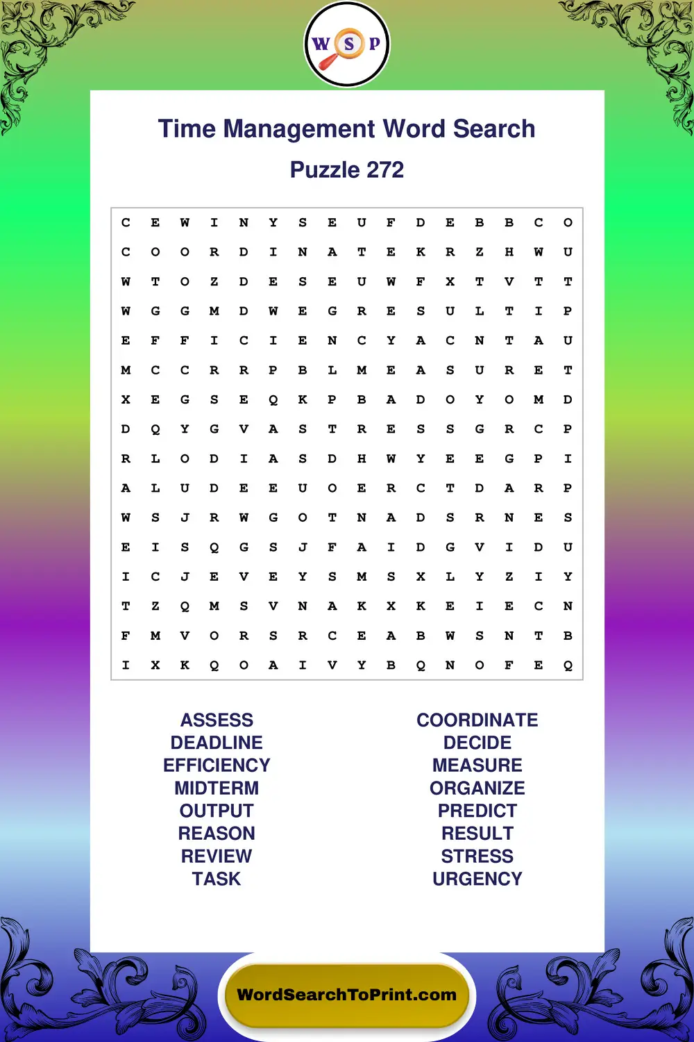 Time Management Word Search Puzzle 272