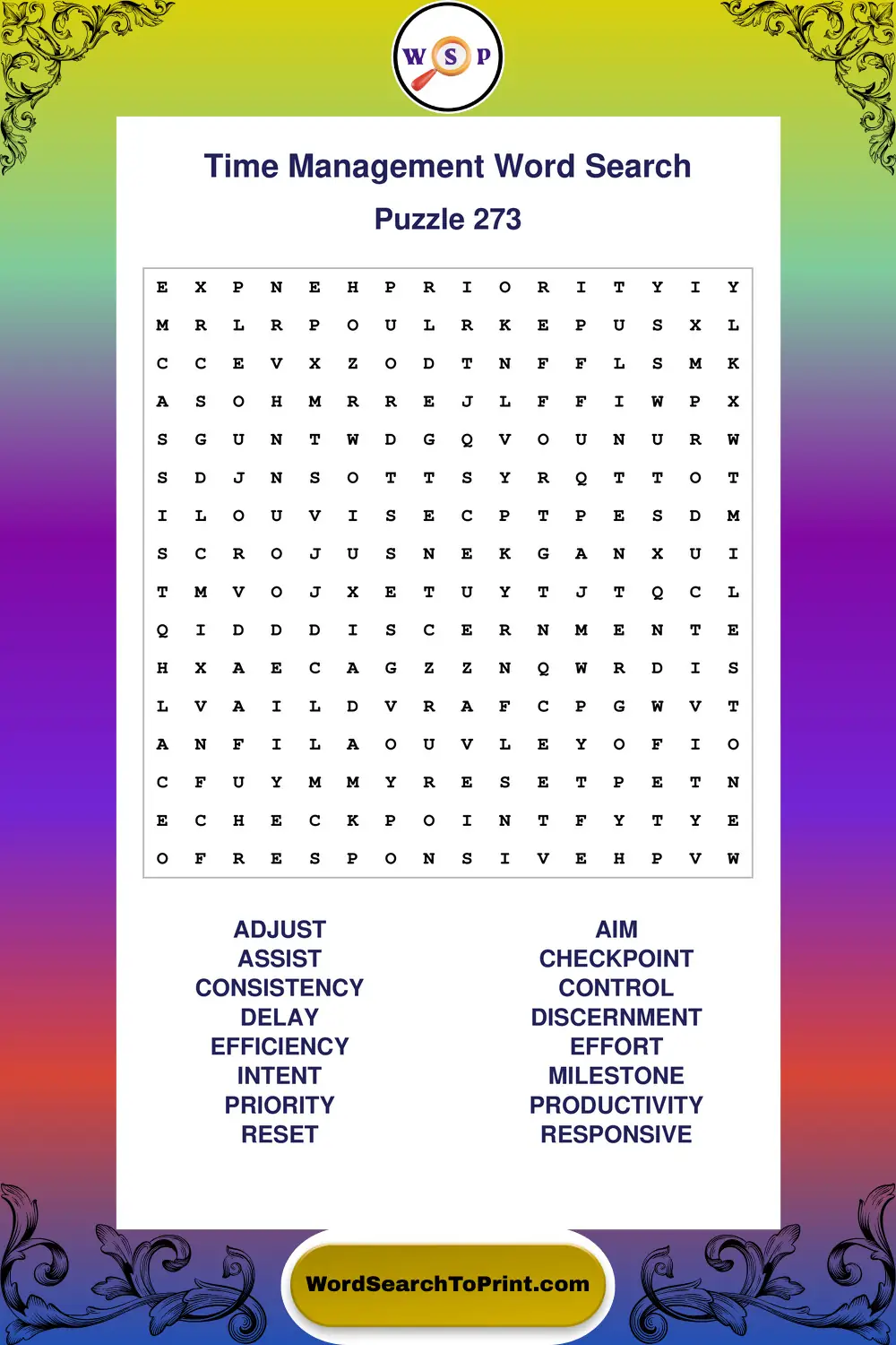 Time Management Word Search Puzzle 273