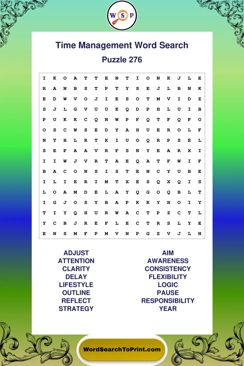 Time Management Word Search Puzzle 276