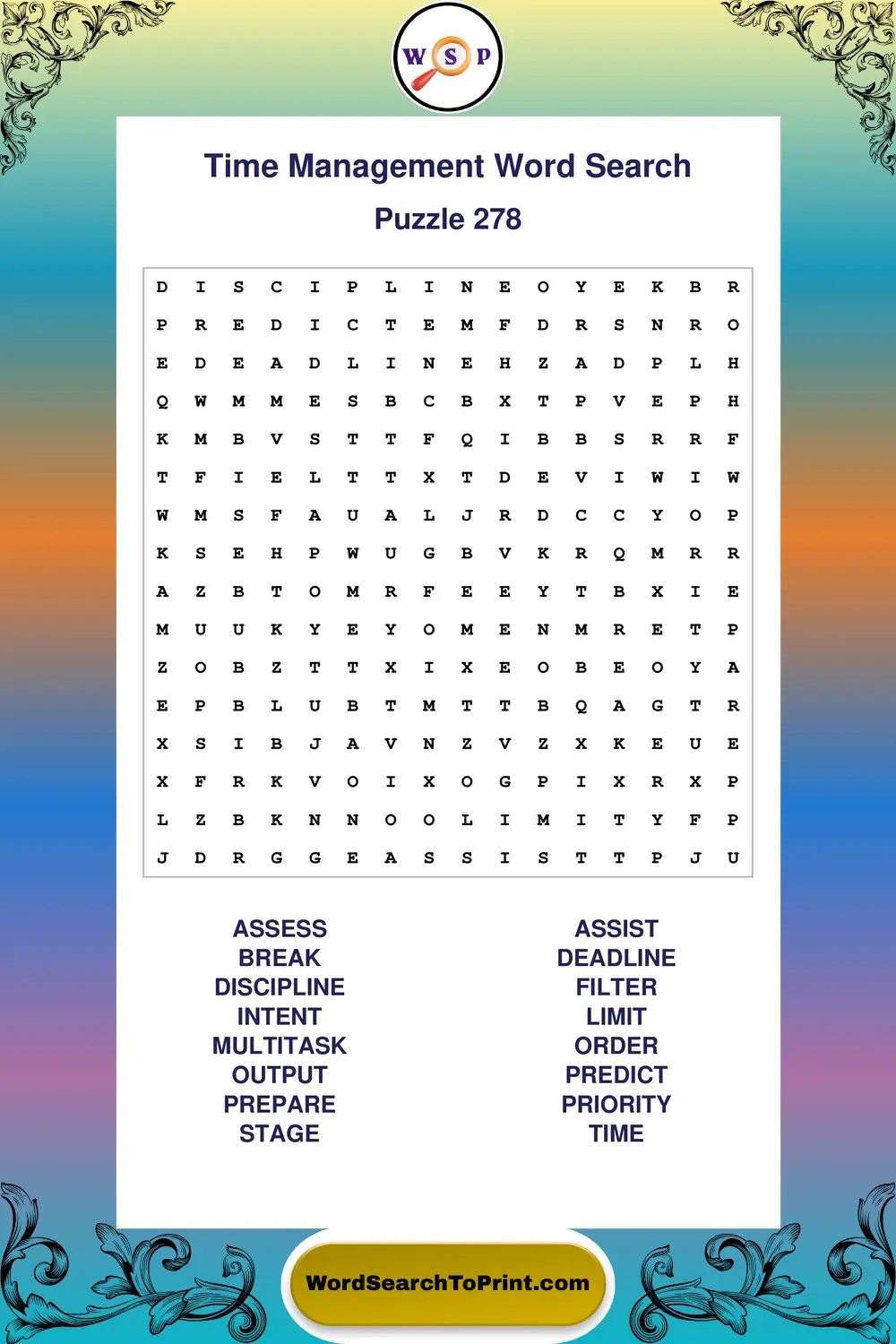 Time Management Word Search Puzzle 278