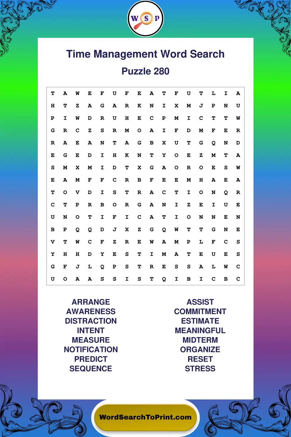 Time Management Word Search Puzzle 280