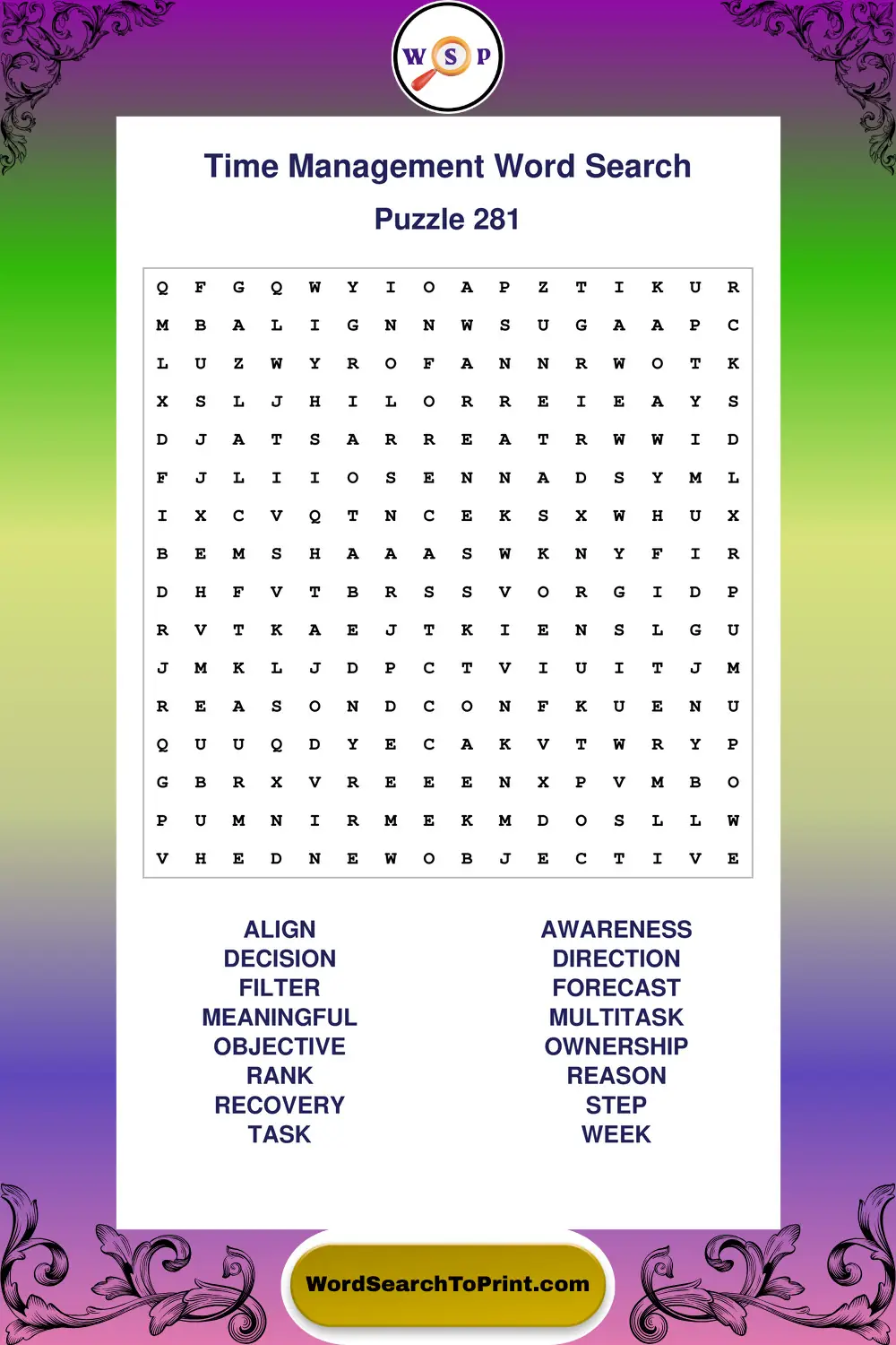 Time Management Word Search Puzzle 281