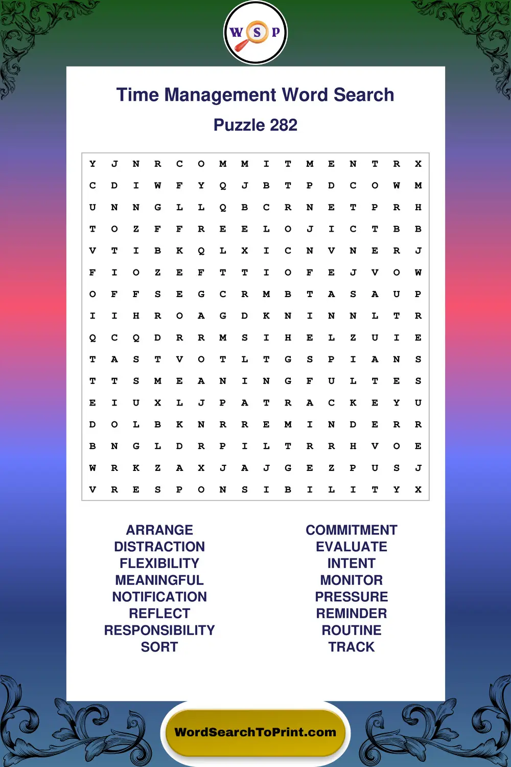 Time Management Word Search Puzzle 282