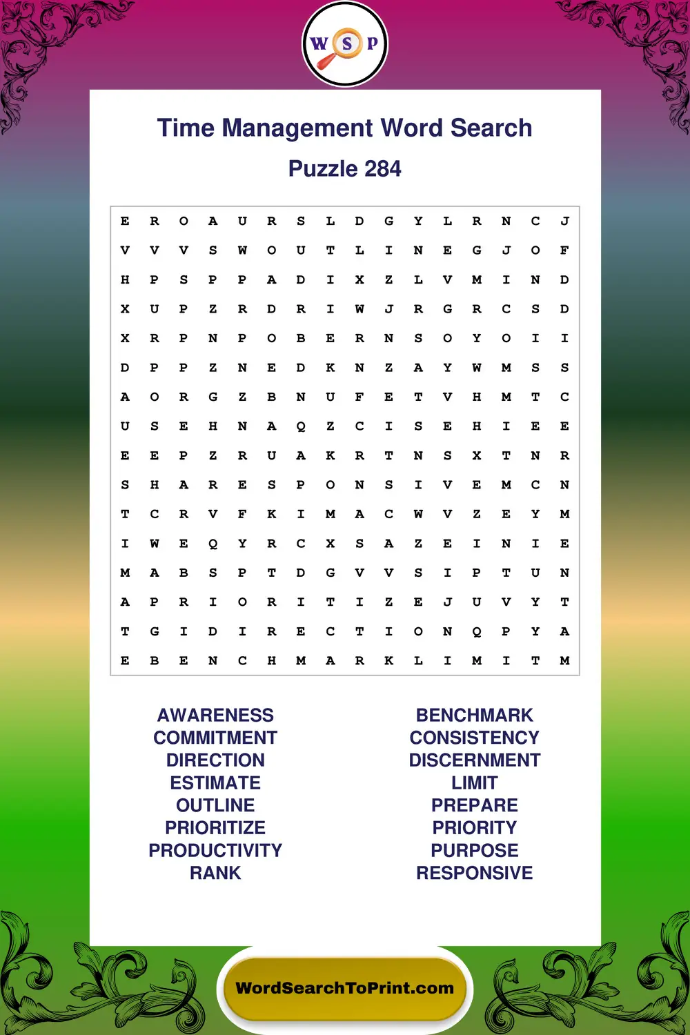 Time Management Word Search Puzzle 284