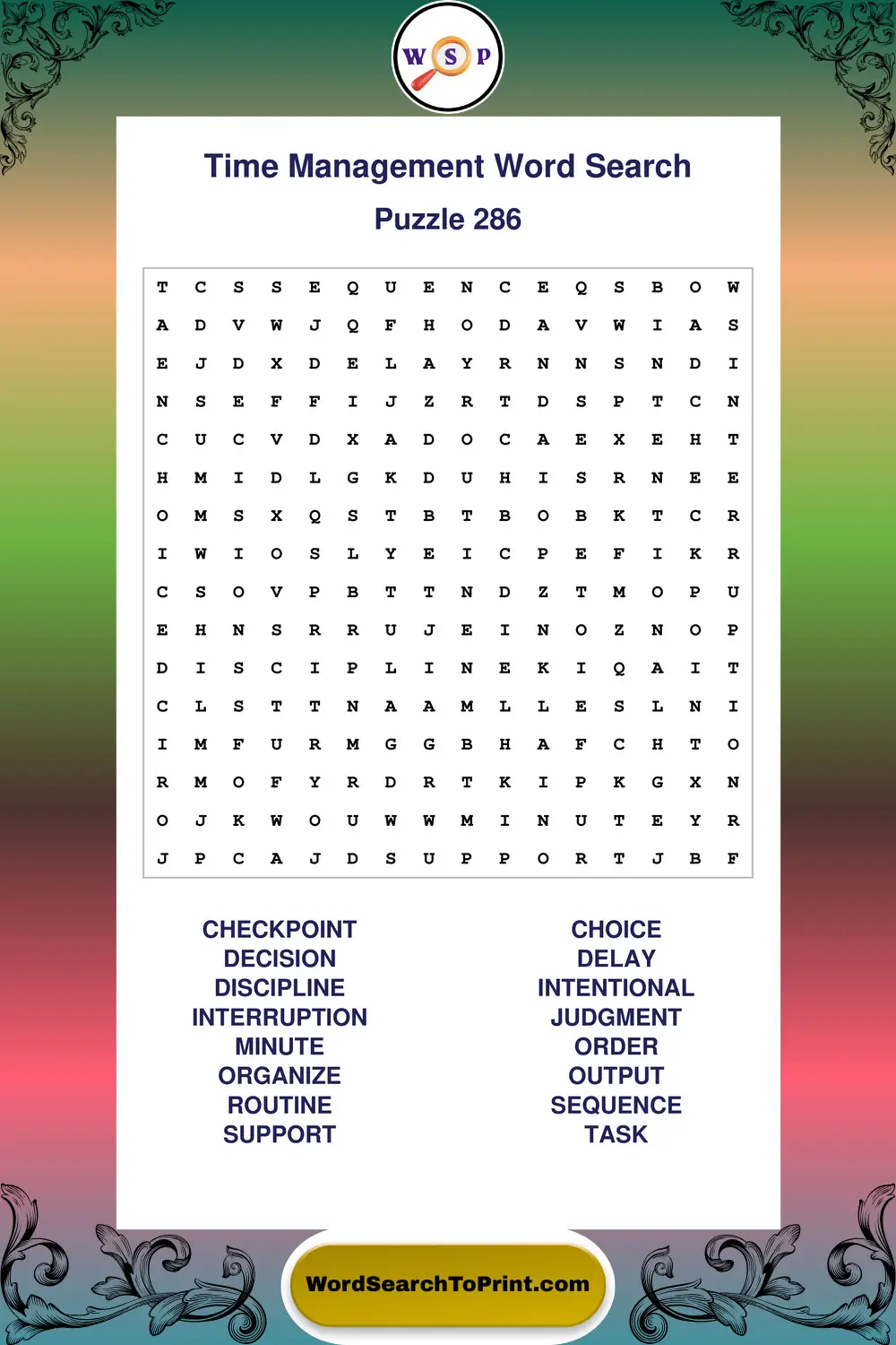 Time Management Word Search Puzzle 286