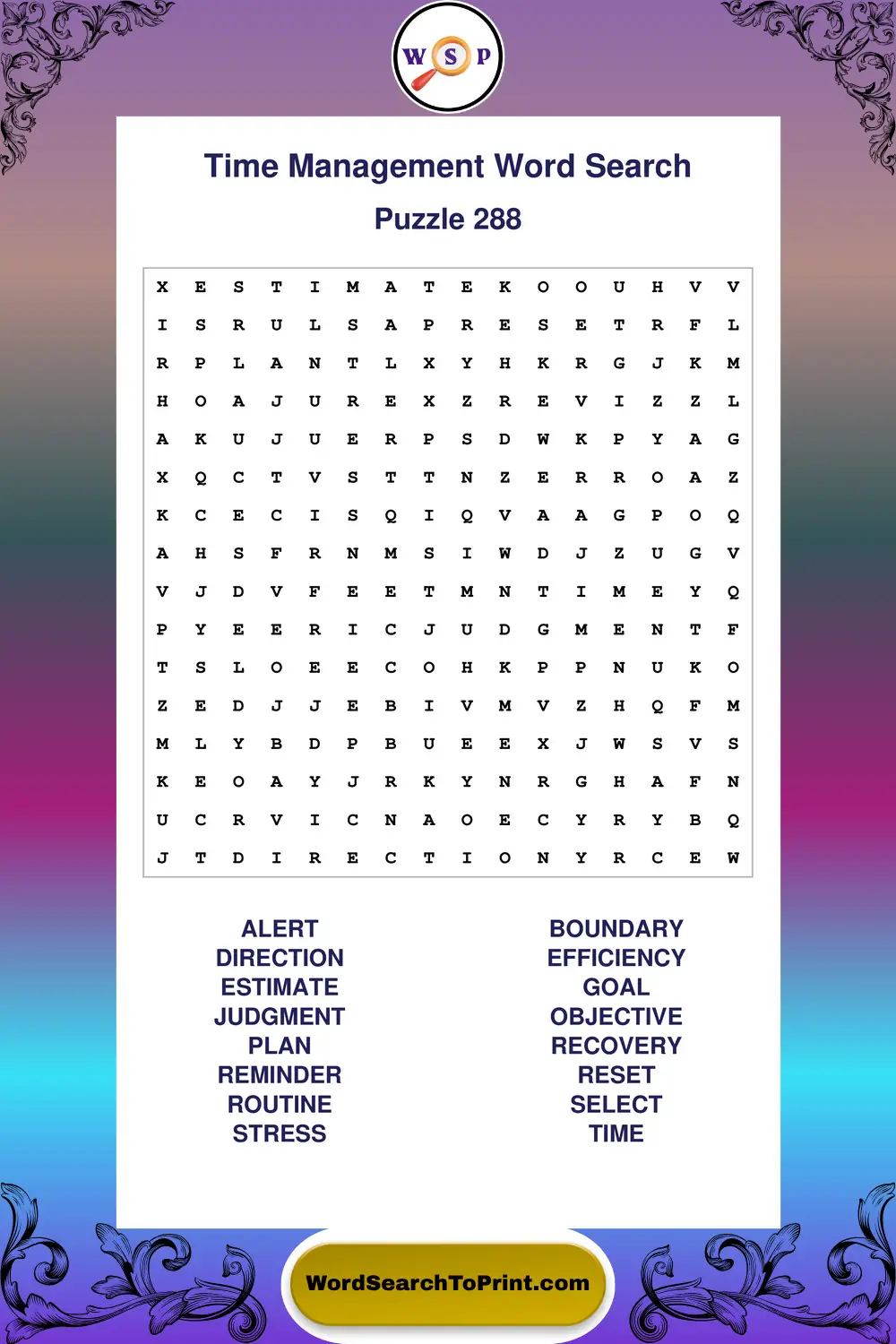 Time Management Word Search Puzzle 288