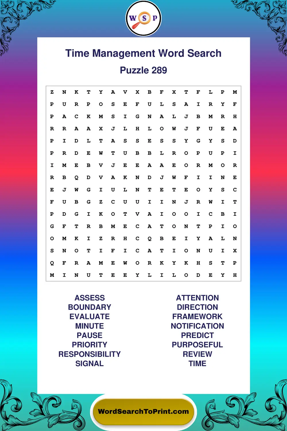 Time Management Word Search Puzzle 289