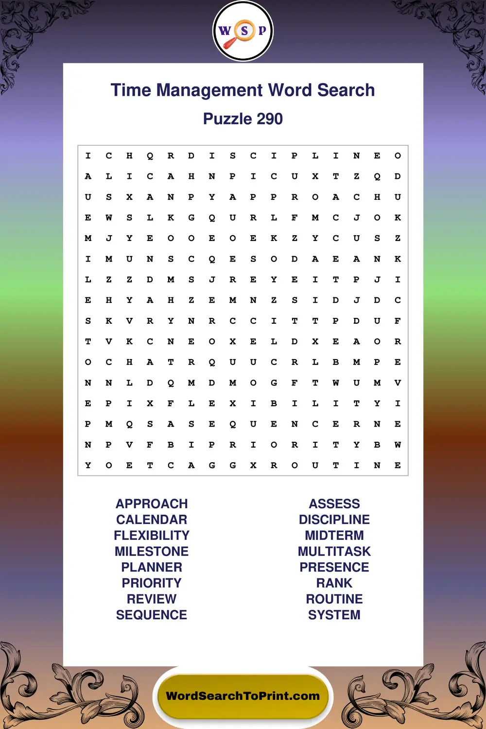 Time Management Word Search Puzzle 290