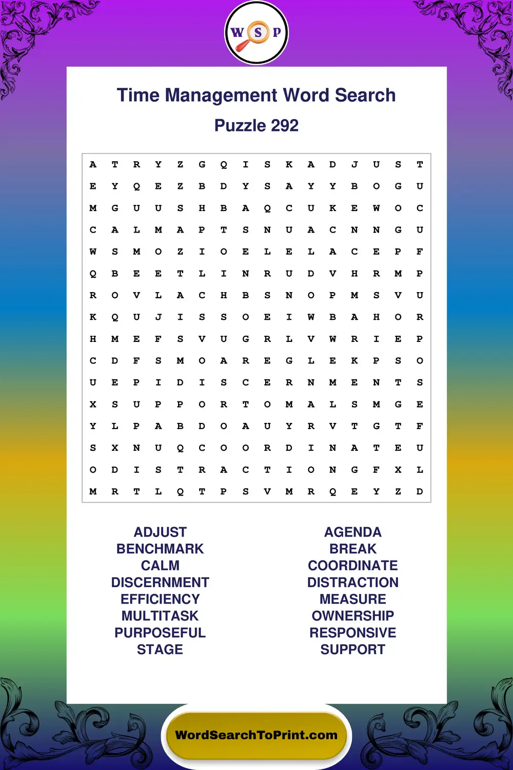 Time Management Word Search Puzzle 292