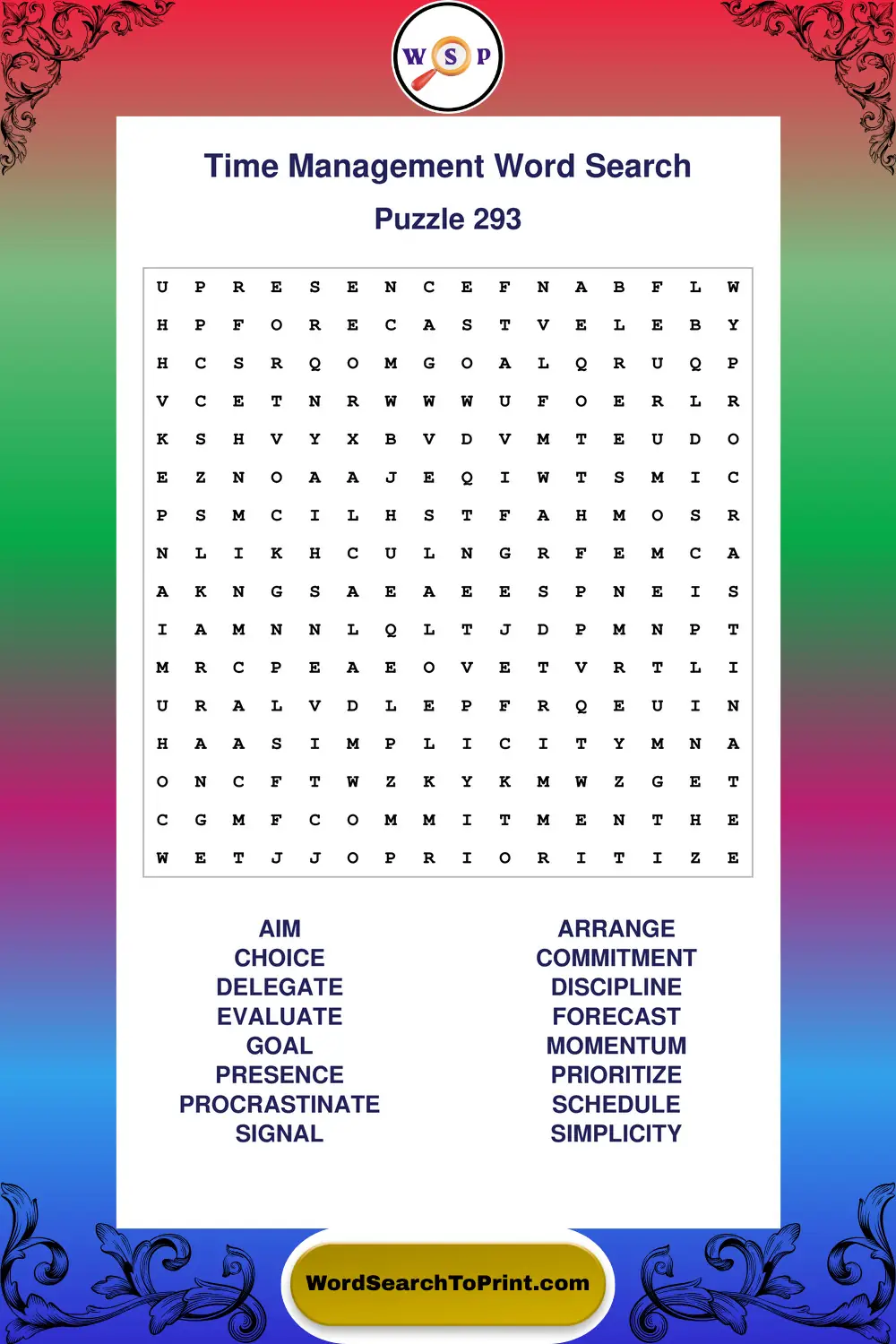 Time Management Word Search Puzzle 293