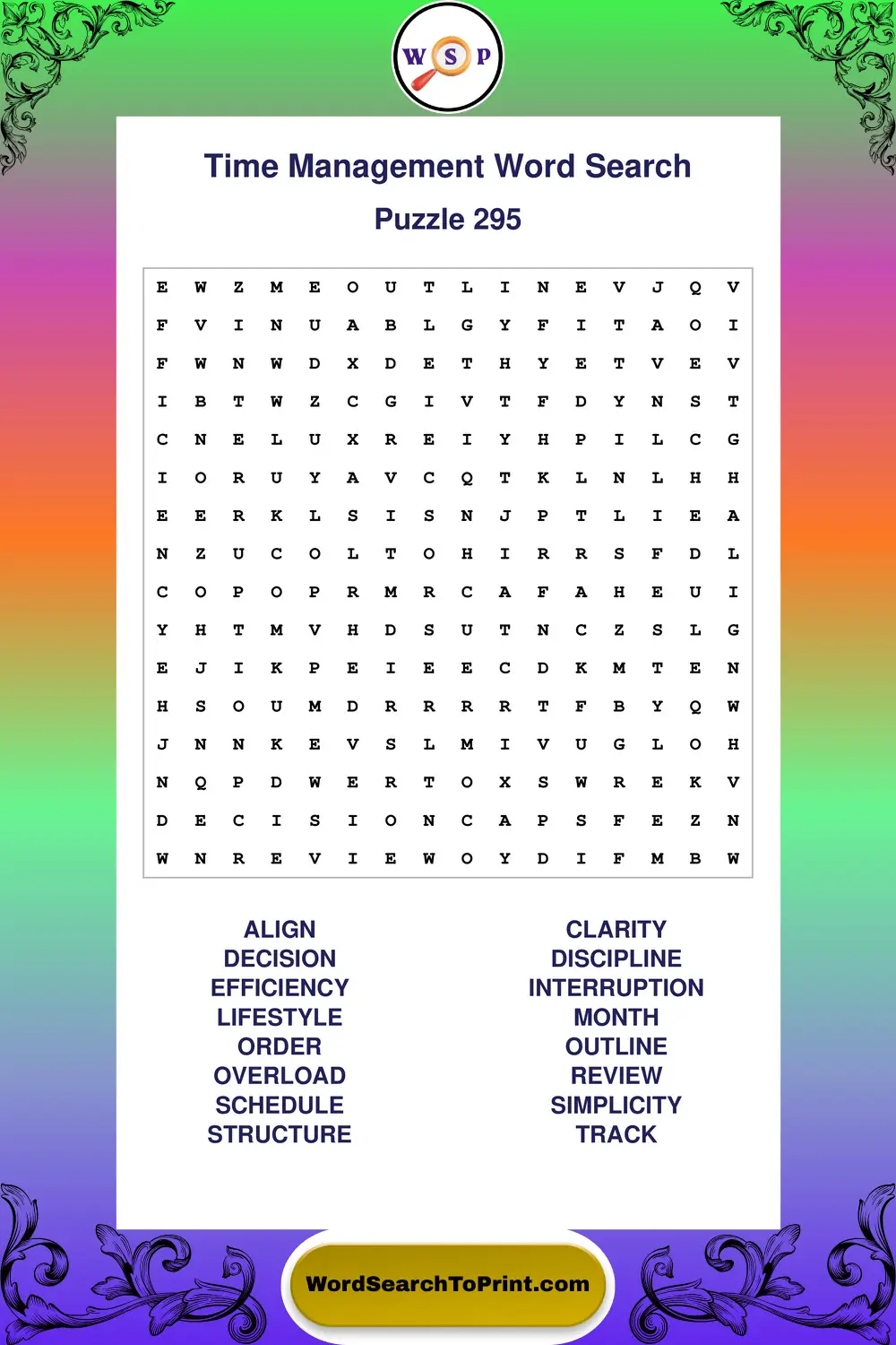 Time Management Word Search Puzzle 295