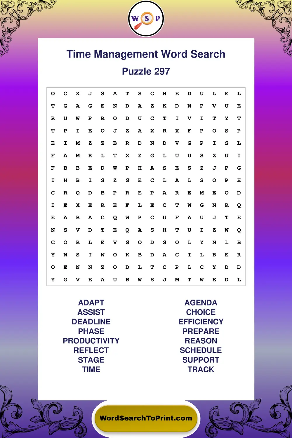 Time Management Word Search Puzzle 297