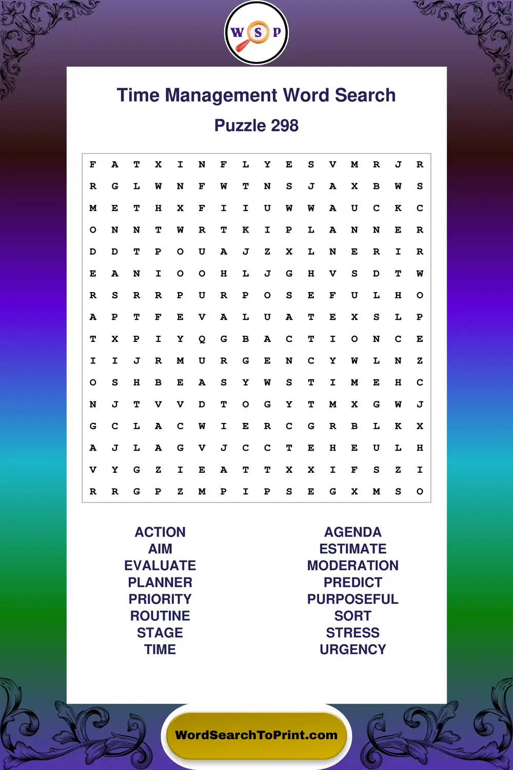 Time Management Word Search Puzzle 298