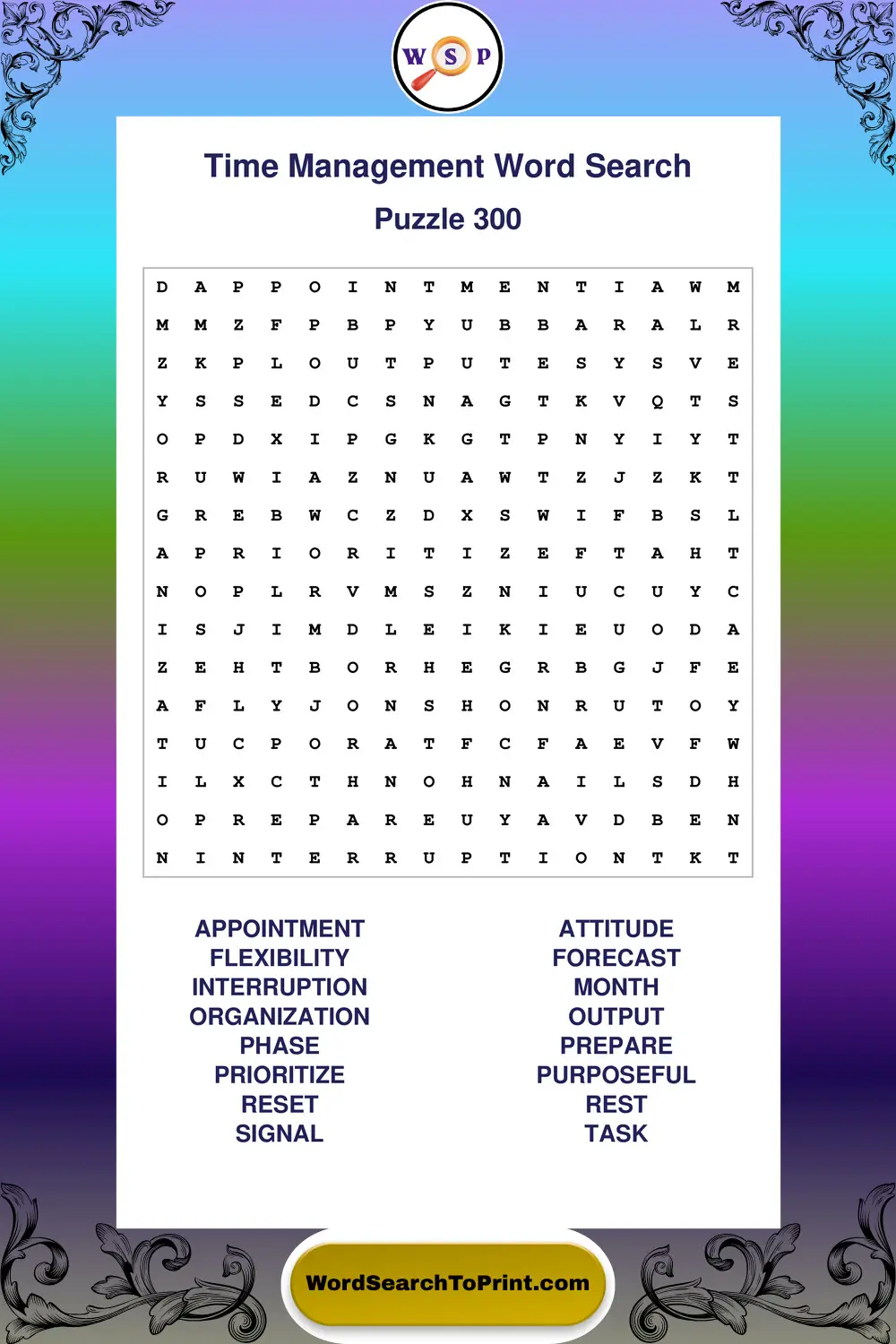 Time Management Word Search Puzzle 300