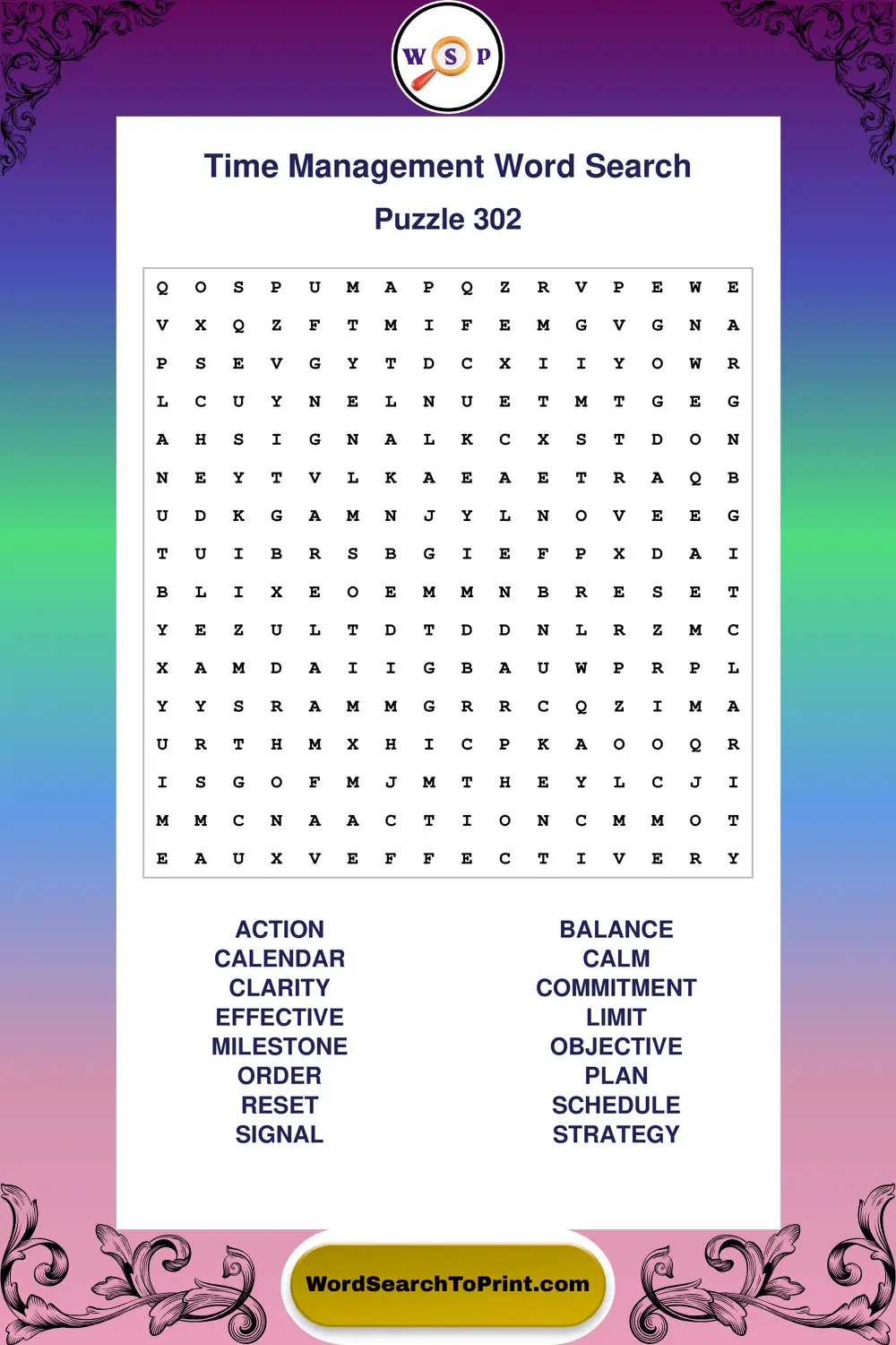 Time Management Word Search Puzzle 302
