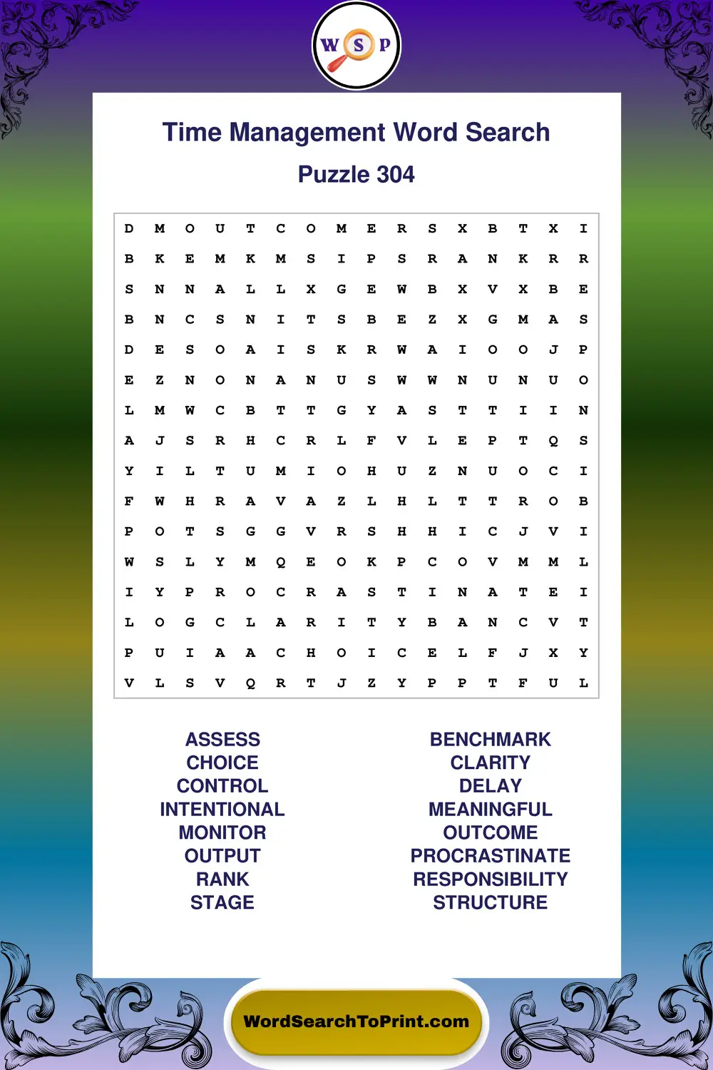 Time Management Word Search Puzzle 304