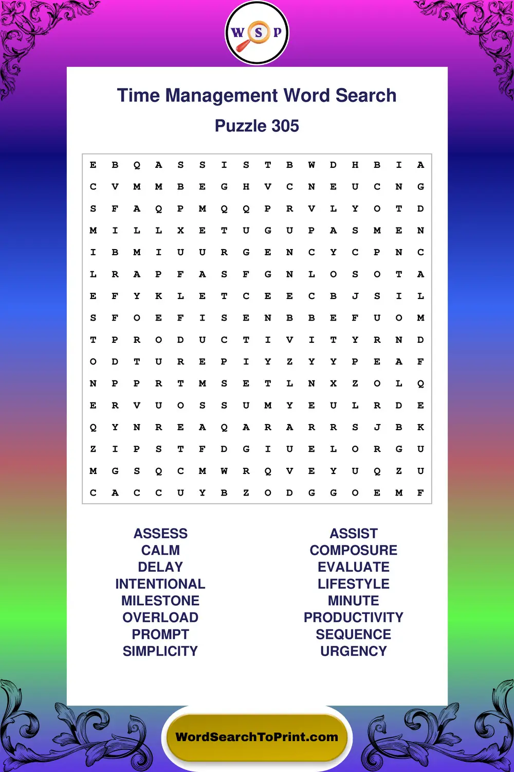 Time Management Word Search Puzzle 305