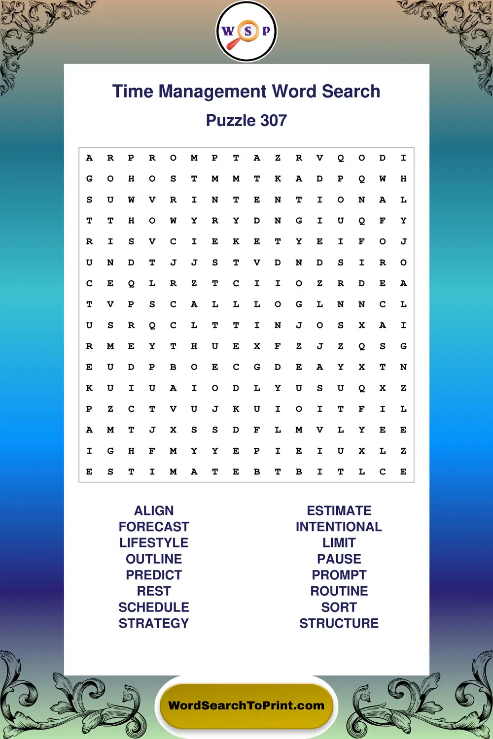 Time Management Word Search Puzzle 307