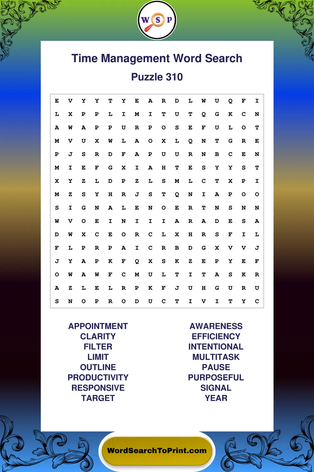 Time Management Word Search Puzzle 310