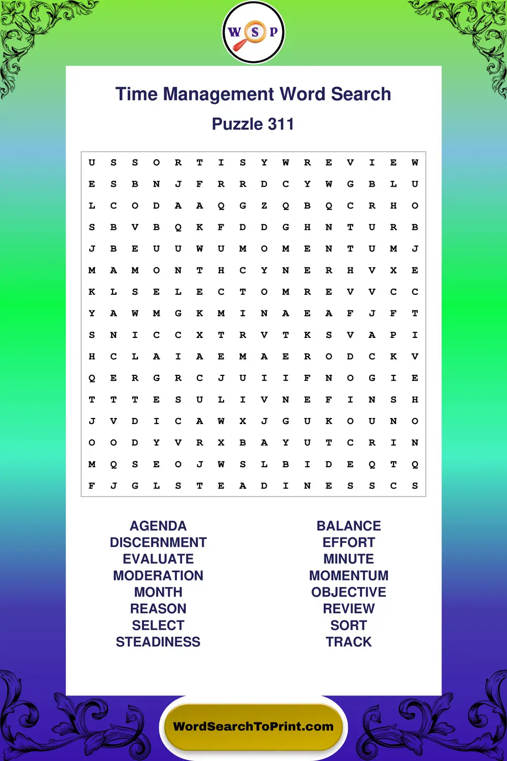 Time Management Word Search Puzzle 311