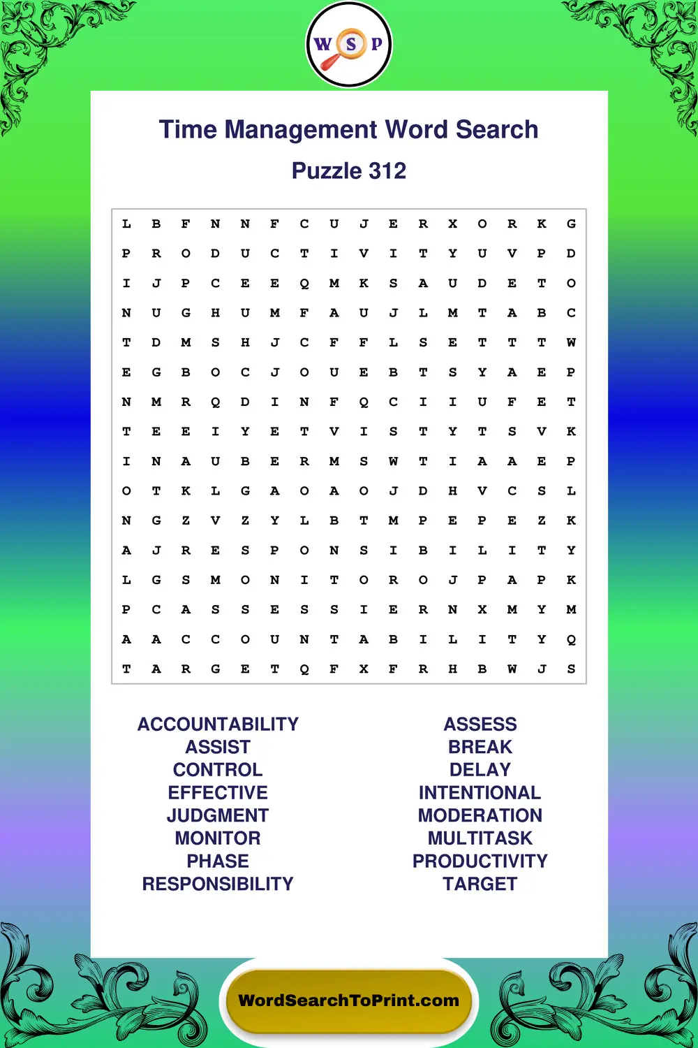 Time Management Word Search Puzzle 312