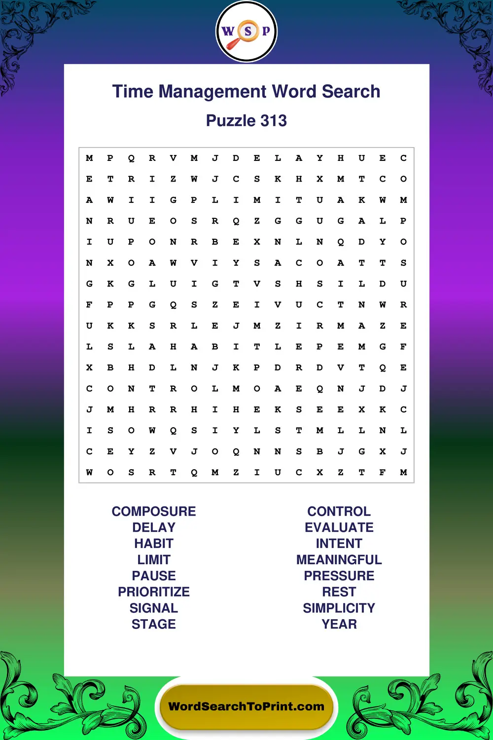 Time Management Word Search Puzzle 313
