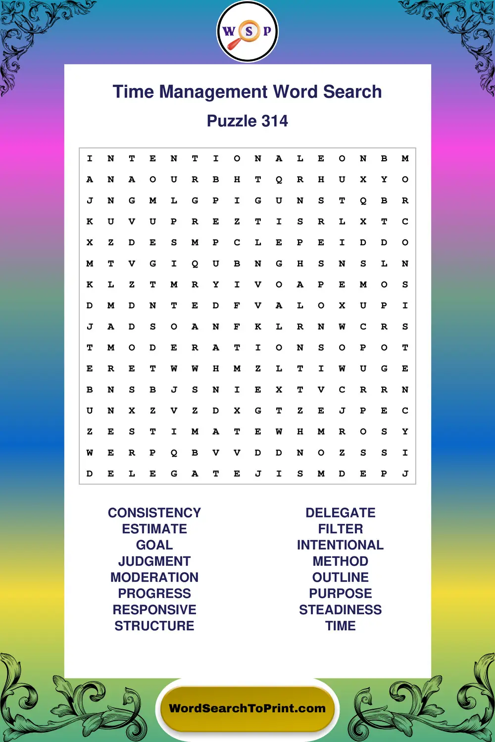 Time Management Word Search Puzzle 314