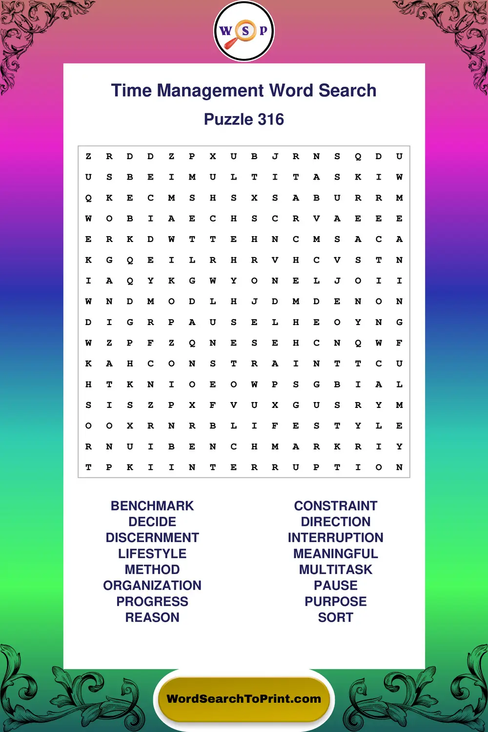Time Management Word Search Puzzle 316