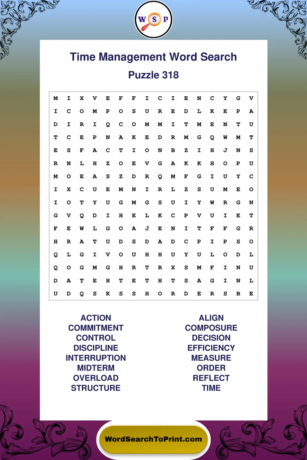 Time Management Word Search Puzzle 318