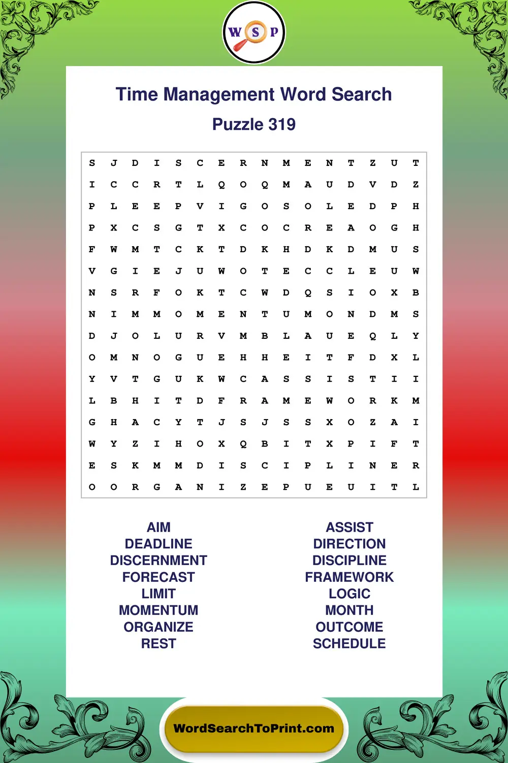Time Management Word Search Puzzle 319